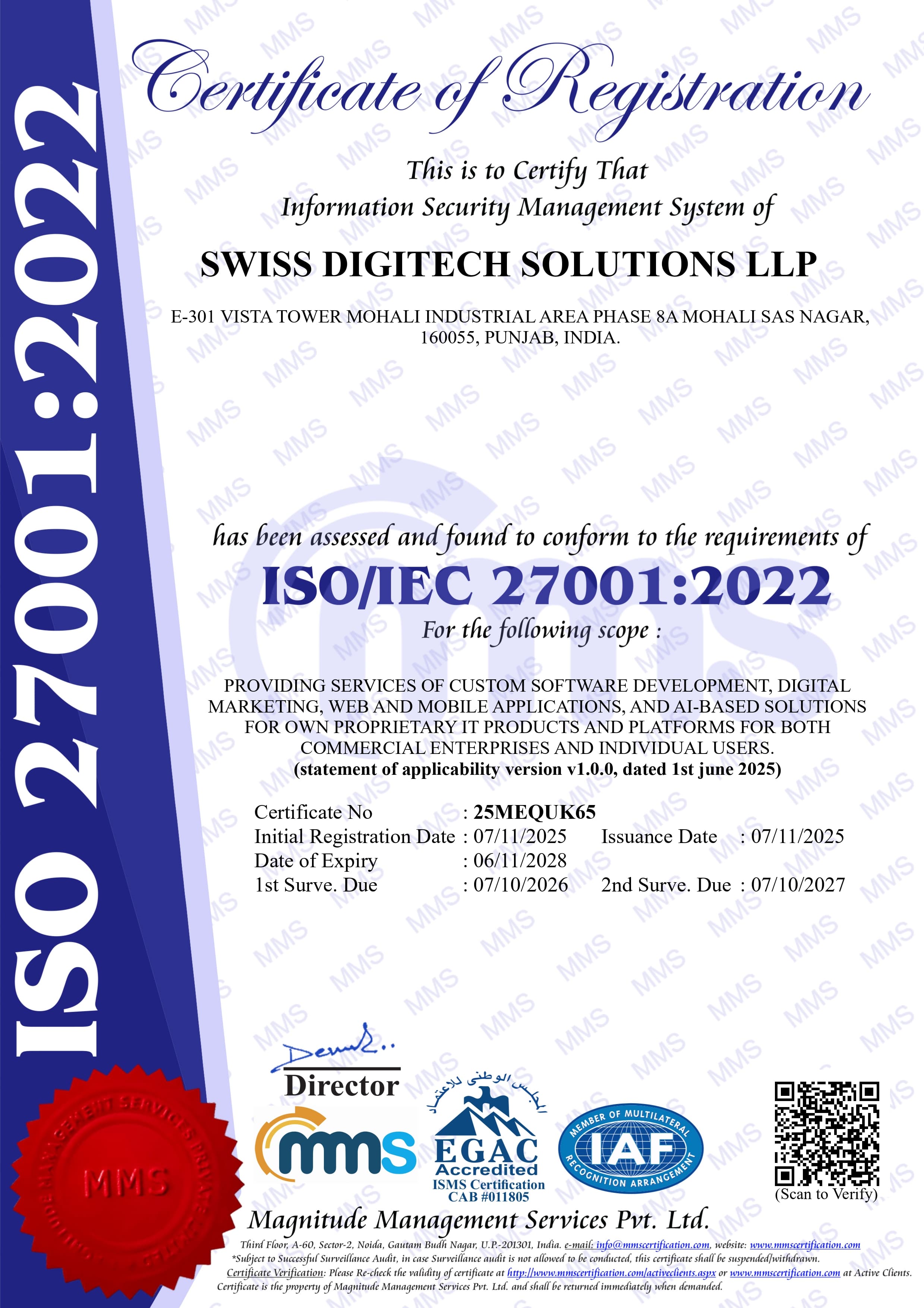 Official ISO 27001:2013 Information Security Management Certificate for Prodexo.ai